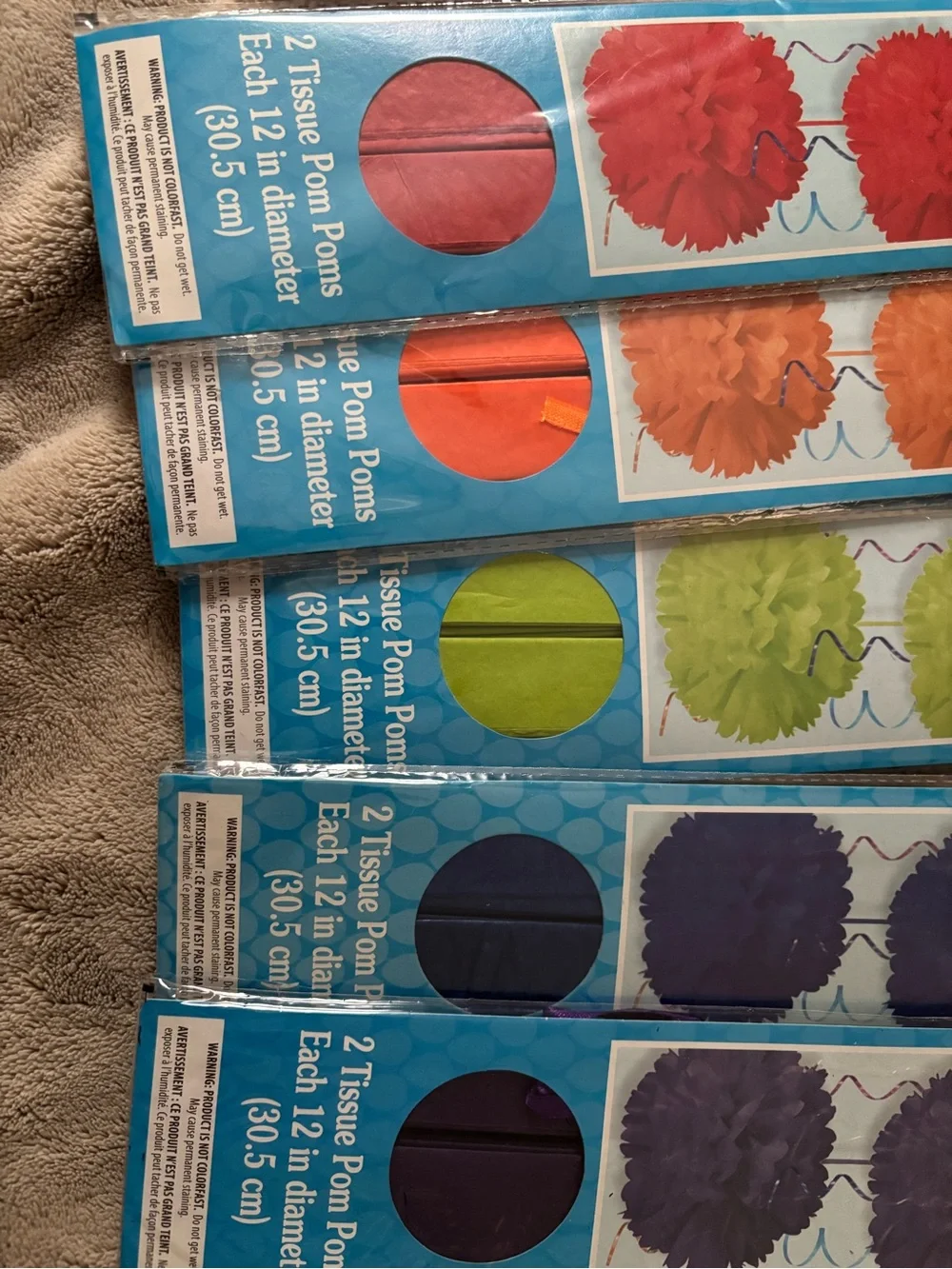 Tissue Pom Pom Party Decorations - Red, Orange, Lime, Navy & Purple